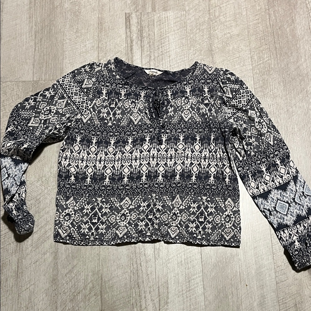 Lucky Brand Black, Gray and White Boho Blouse